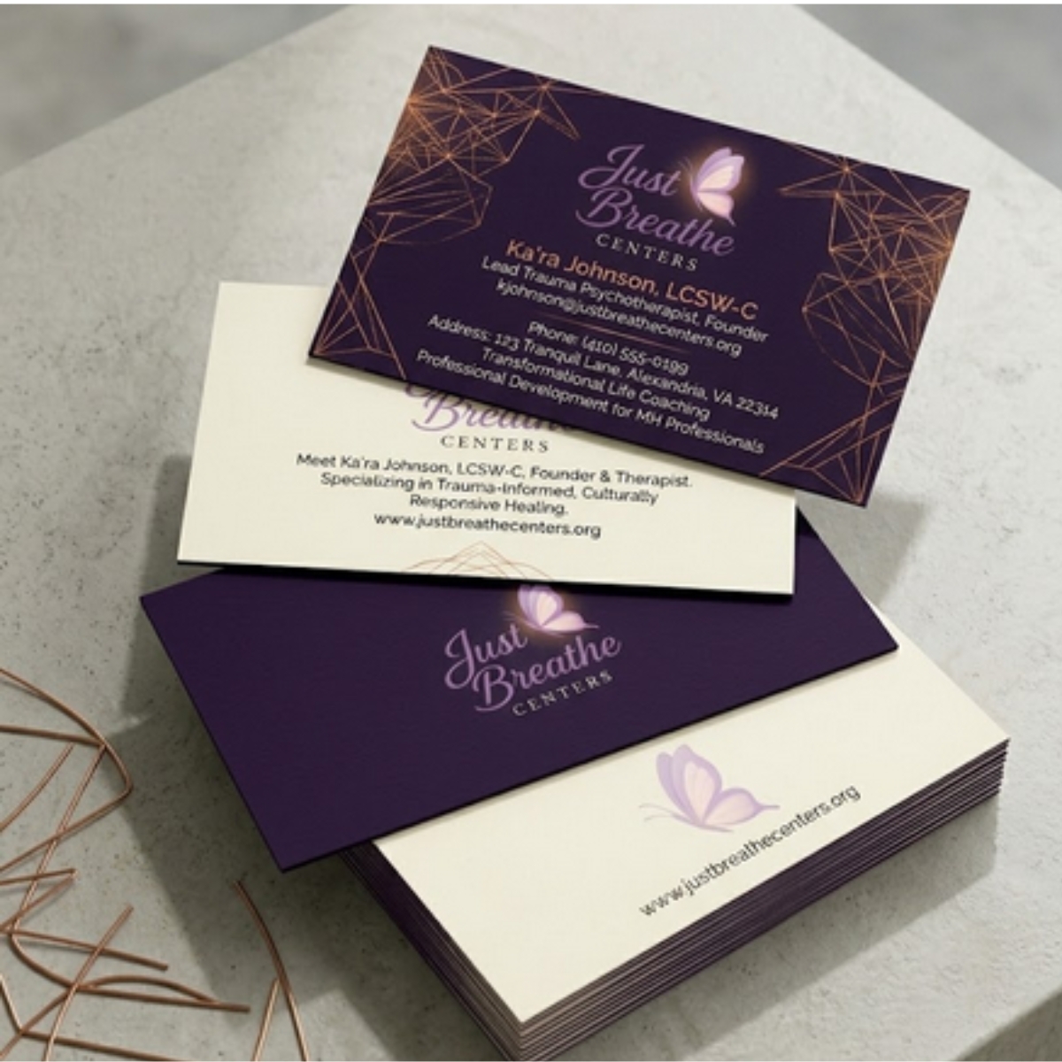 Business card and branding Just Breathe Centers Therapy and Wellness Design